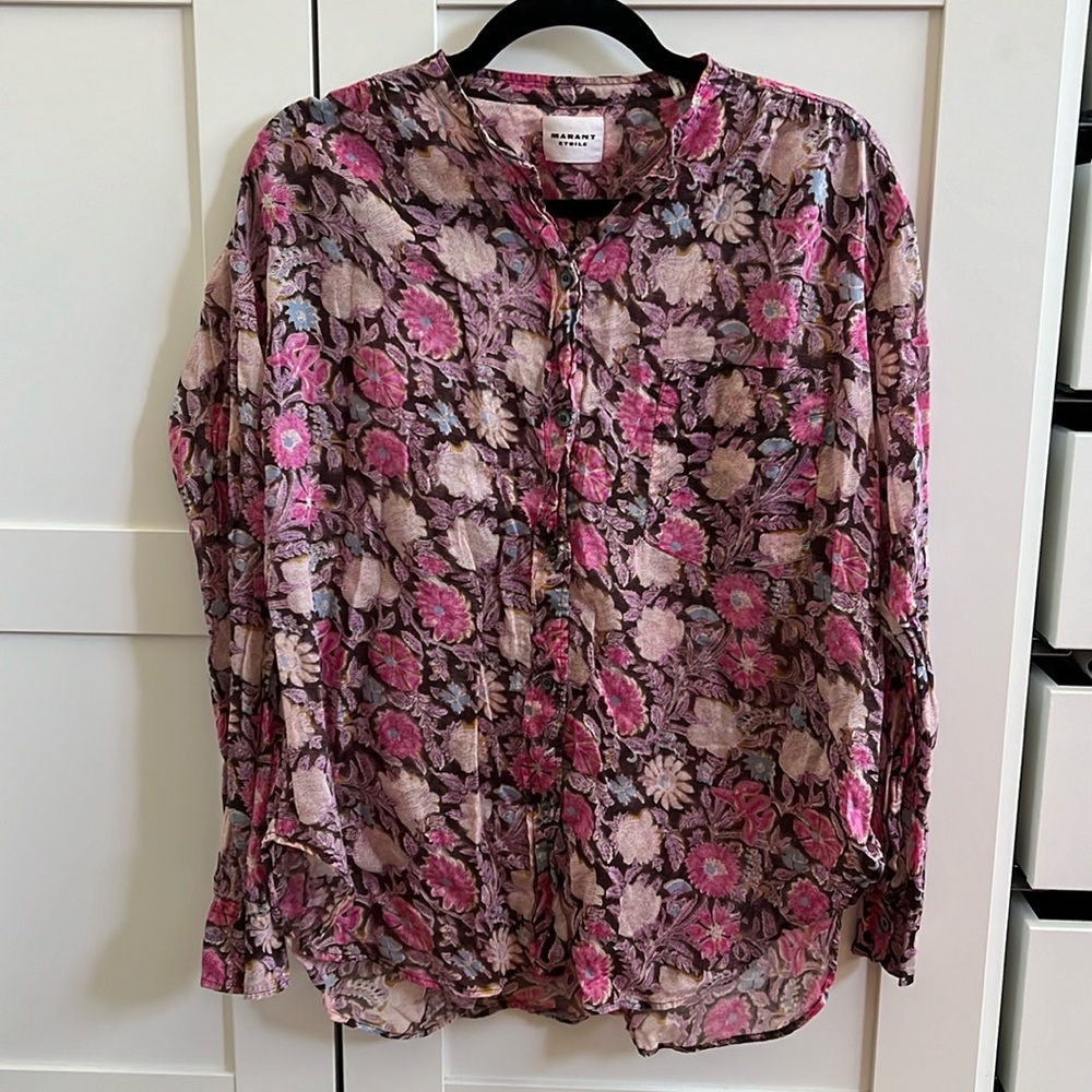 Isabel Marant Etoile Mexika Top in faded black/pink floral, size 36 FR/ 4 US